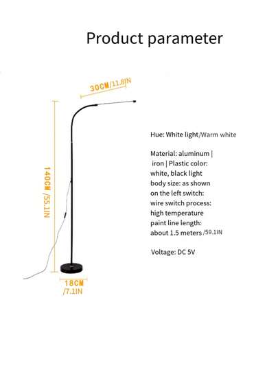 1pc LED Vloer Lamp, Living Room Bedroom Reading Writing Eye Caring St Minimalist Moderne High Quality Chip/High Luminous Efficiency/Low Power Consumption, USB Port, 5V Voltage Safer, Black/White, Warm White/White Verlichting view 7