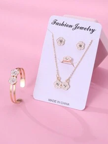 5 Stücke/Set Mädchen Blumen Halskette, Ohrringe, Armband, Ring Schmuckset - Blumen - Übersicht 9