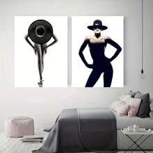 2 bức tranh vải canvas in hình cô gái thời trang đen trắng sang trọng trang trí tường, váy đen thanh lịch, mũ cam dành cho phụ nữ, quà tặng lý tưởng cho phòng ngủ, phòng khách, hành lang, trang trí tường nghệ thuật, không có khung - Nhiều màu - Xem 14