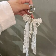 韩国 INS 风格芭蕾女孩蕾丝蝴蝶结吊坠，新款时尚包包饰品钥匙扣配件 - 彩色 - 查看 3