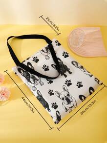 1 Stück süße Hundchen bedruckte Handtasche, große Kapazität Schultertasche, lässige Damen Tragetasche, Segeltuch Tragetasche geeignet für Arbeit, Schule und Einkaufen