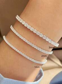 BALMORA 1件简约优雅S925纯银几何手链，镶嵌立方氧化锆，适合女士日常及节日佩戴 - 銀色 - 查看 3