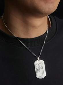 1 pieza Collar personalizado con colgante de foto con texto grabado por láser. Joyería para hombre, regalo de moda negra, estilo casual, minimalista, unisex, ideal como regalo personalizado para ella, novia, mamá, familia, amigos, hija, abuelos para aniversarios, cumpleaños, uso diario, baile de graduación, Día de la Madre, Día de San Valentín, graduación, bodas
