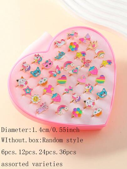 Zinc Alloy Rings For Girls, Adjustable Student Rings, Gifts For Granddaughter, Kid's Birthday Gifts, Party Rings, Christmas Gifts, Cartoon Cute Rings, Multi-Piece Ring Set For Daily Wear