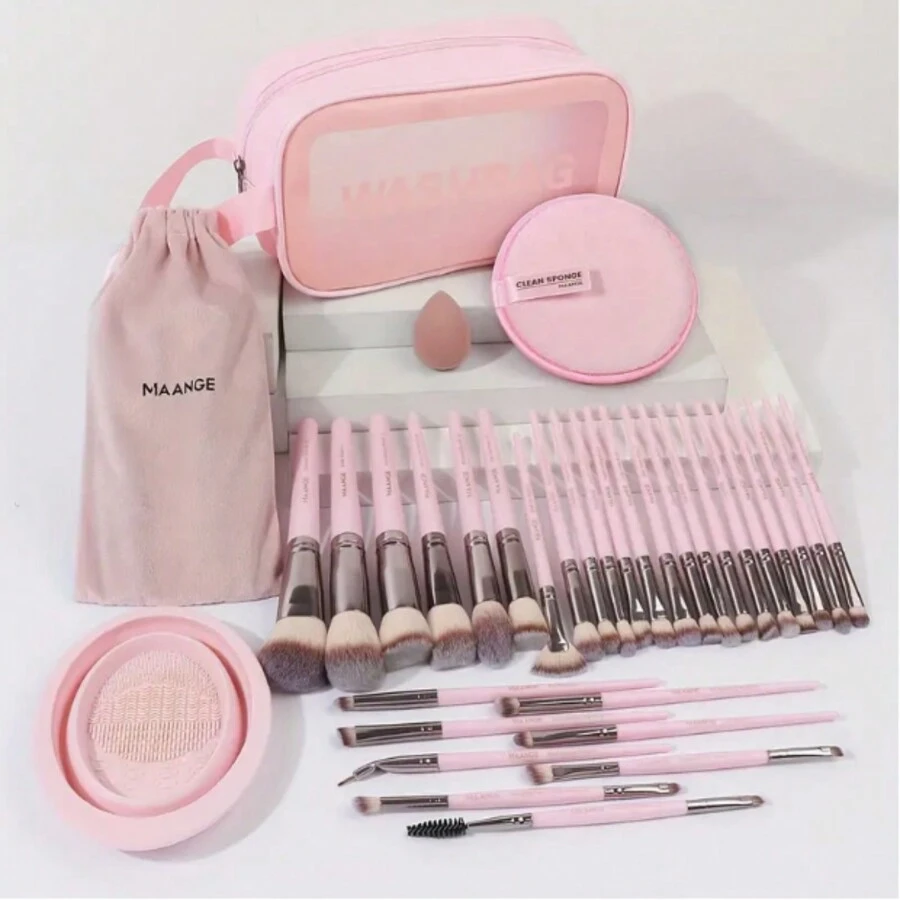 Set de brochas de maquillaje profesional MAANGE, kit de 35 piezas con 30 brochas - Rosa - Ver 1