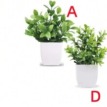 1PC/2PCS/3PCS/4PCS White Flower Pots Artificial Plants With Small Artificial Fake Plants, Including Flower Pots For Indoor Home Decoration, Office Centerpieces, Bathroom And Bedroom Decoration, With Plastic Eucalyptus And Miniature Wheatgrass Plants, Perfect For Indoor Desk Artificial Plant Decoration