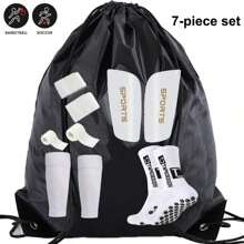 7-Piece FS Football Accessory Combination Package, Including Drawstring Bag, Football Leg Guards, Knee Guards, Sports Training Socks, 2 Bandages, And Ankle Protection Cover, Suitable For Multiple Sports Such As Basketball And Football, Easy To Carry, And Protects The Legs - Multicolor - View 1