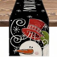 1Pc,Christmas Table Runner,Holiday Dresser Scarves, Snowman Xmas Tree Snowflake Rustic Wood Tablerunner For Kitchen CoffeeDining Bedroom Living Room Dinner Scarf Decor