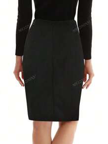 Ladies Suede Tie-Wrap High-Waisted Bodycon, Black Skirt, Business Casual Pencil, Black Skirt