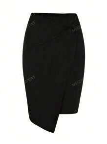 Ladies Suede Tie-Wrap High-Waisted Bodycon, Black Skirt, Business Casual Pencil, Black Skirt