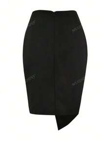 Ladies Suede Tie-Wrap High-Waisted Bodycon, Black Skirt, Business Casual Pencil, Black Skirt