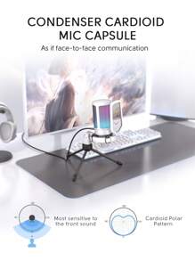FIFINE AmpliGame USB Microphone, PC Gaming Recording Desktop Laptop Mic, RGB Streaming Podcasting Condenser Mic - White - View 8