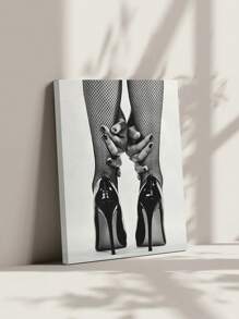 1pc Frameless Canvas Wall Art Fishing Net Stockings And High Heels Poster Painting Aesthetic Home Decoration, Gift Set For Friends Wall Art Decoration, Used For Living Room, Bedroom, Office, Bar Wall Decoration