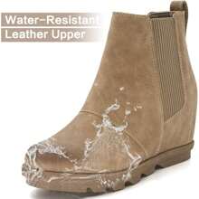 Athlefit Women's Wedge Chelsea Boots Stylish Comfortable Ankle Wedge Booties - Màu Khaki - Xem 5