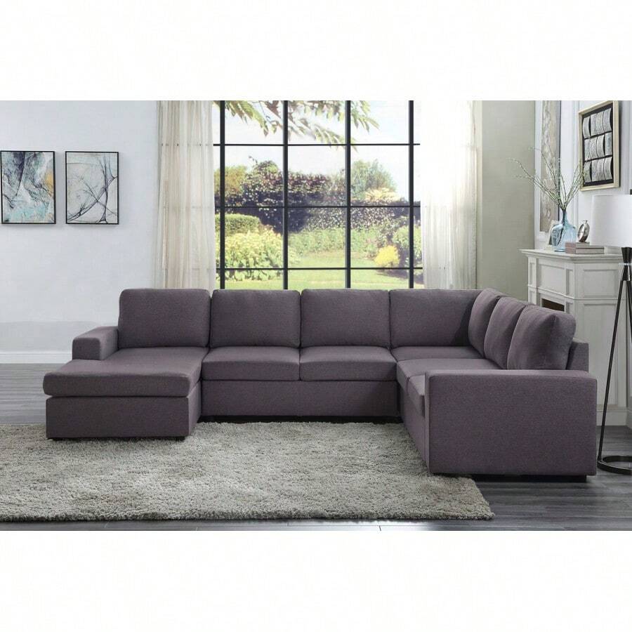 Warren 120.5" Sectional Sofa With Reversible Chaise In Dark Gray Linen - 深灰色+亞麻如圖 - 查看 1
