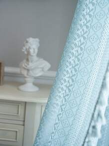 Bubaba 1pc Bohemian Farmhouse Style Grayish Blue Geometric Pattern Coin Curtain, With Grayish Blue Tassel Privacy Sheer Curtain, Suitable For Bedroom, Living Room, Kitchen, Dining Room, Office, Party, Holiday Decoration, All Season - Gray Blue - View 6