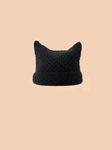 1pc Women's Handmade Striped Knit Hat, Cute Cat Ear Design With Pointed Style, Korean Fashion Y2k Street Headgear For Autumn/Winter Halloween