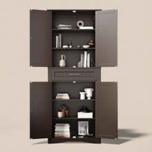 Lofka 71'' Kitchen Storage Cabinet ,  Freestanding Storage Cabinet With 4 Adjustable Shelves And Drawers, For Living Room, Dining Room,Coffee Bar, Bathroom, Brown - Nâu sẫm - Xem 7