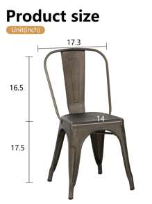 Metal Chairs Set Of 4 Stackable Chairs Patio Chairs 18 Inch Classic Iron Metal Dining Chair Indoor-Outdoor Use Chic Dining Bistro Cafe Side Barstool Bar Chair Coffee Chair
