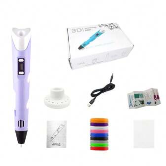 1 Set Of 3D Pen-Purple, With 9-Color PLA Filaments And 3D Printing Pen Holder, Painting Album, USB Cable, Excluding Adapter. Back To School