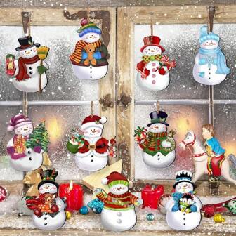 [12/24pcs] Christmas Snowman Wooden Ornaments, Wooden Christmas Tree Decor, Holiday Party Decorations, Christmas Decorative Items