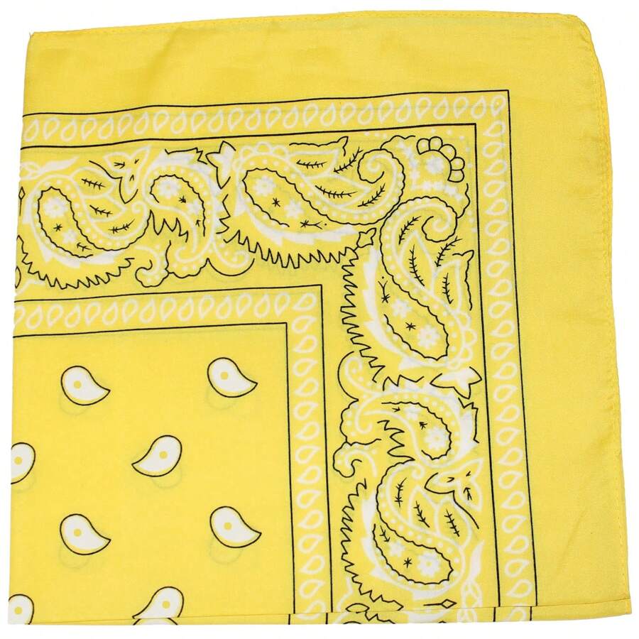 Mechaly Polyester Bandana - Paisley And Solid Colors - Pack Of 4 - Paisley Yellow - View 1