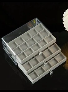 Caja De Joyería De 3 Cajones Y 45 Rejillas Para Pendientes, Anillos, Collares, Pulseras Y Relojes Con Bandeja De Terciopelo