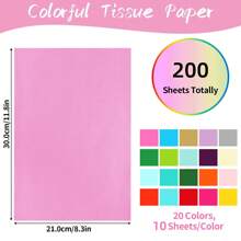 200 / 400 ورقة من ورق المناديل ، ورق المناديل A4 ، ورق حرف ملون لصنع البوم بوم والزهور الورقية والأعمال اليدوية والديكور (20 لونًا ، 30 * 21 سم) ، عيد الميلاد ويوم عيد الحب