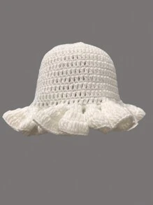 Boné de Malha Casual Feito à Mão com Borda Ondulada e Babado, Artesanato, Não Elástico, Sem Recursos, Versátil