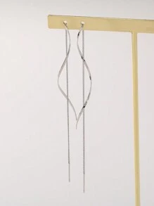 Nooxian 1 cặp khuyên tai xỏ tua rua hình chữ S tối giản tông màu bạc dành cho nữ - Bạc - Xem 4