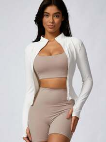 女士立领塑形外套一件装，适合瑜伽和日常穿着，秋季款