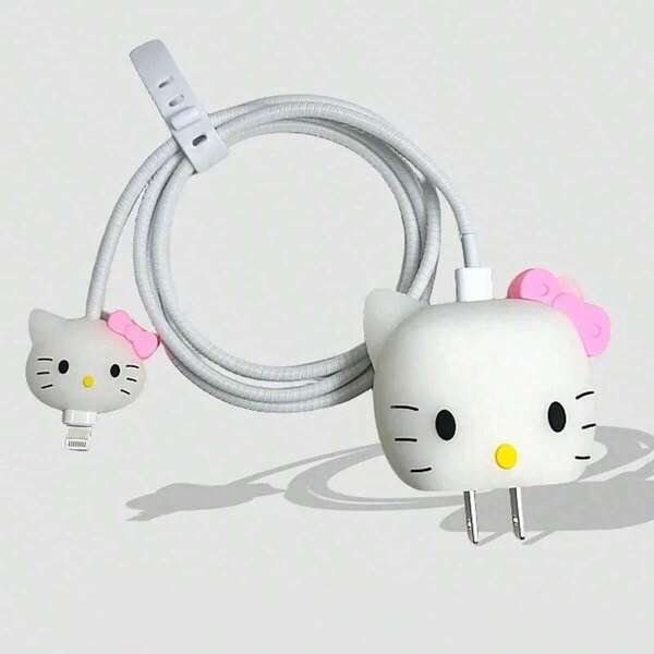 Sanrio Süße Hello Kitty Kuromis Silikon Ladegerät Schutzhülle, Kawaii Katze USB Kabel Protektor für Handy 14 13 12 11 Pro Max Schnellladekabel Ladegerät Kopfabdeckung (einige Teile können zufällig sein), Ladegerätschutz