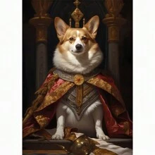 1 Stück Tierportrait Leinwandmalerei Hund als König verkleidet, lustige Poster und Drucke Wandkunst Bilder für Wohnzimmer Dekoration ohne Rahmen