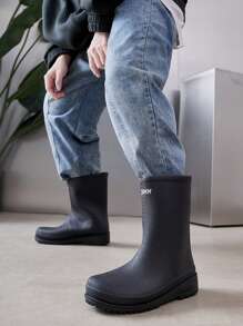 2024 New Fashion Men's Mid-Calf Rain Boots, Waterproof, Anti-Slip, Durable For Fishing, Kitchen Work, Rainy Days - Black - View 3