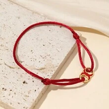 1 pieza de pulsera ajustable de metal simple con gota de aceite, pulsera de la suerte de cuerda