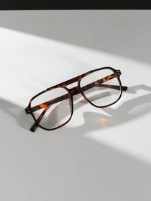 1 副女士塑料几何框架玳瑁双桥铆钉复古高端优雅时尚休闲眼镜，适合日常、通勤和学校佩戴女士眼镜配件 - 咖啡棕 - 查看 2