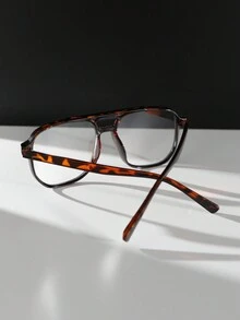 1 副女士塑料几何框架玳瑁双桥铆钉复古高端优雅时尚休闲眼镜，适合日常、通勤和学校佩戴女士眼镜配件 - 咖啡棕 - 查看 4