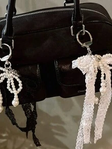 韩国 INS 风格芭蕾女孩蕾丝蝴蝶结吊坠，新款时尚包包饰品钥匙扣配件 - 彩色 - 查看 6