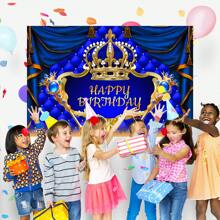 1pc Royal Theme Blue Crown And Scepter Birthday Party Decoration Background 210*150/150*100/100*75CM Prince And Princess Party Purplish Blue Polyester Background HAPPY BIRTHDAY Suitable For Birthday Party Decoration Banner Photo Booth Photo Decoration Background Cloth Indoor Outdoor Studio Live Venue Decoration Party Decoration Suppliesv - Multicolor - View 10