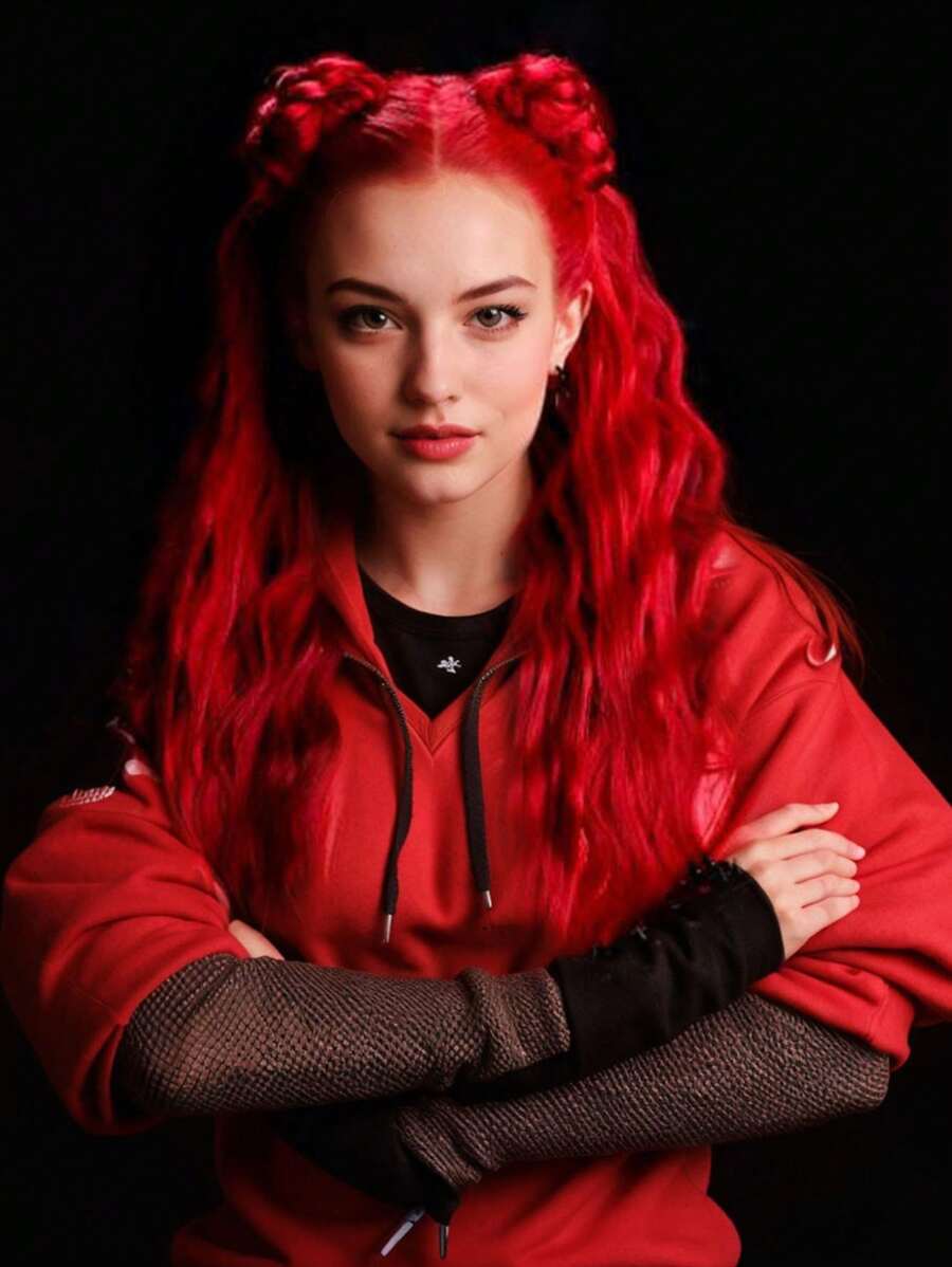 Tóc giả cosplay gợn sóng màu đỏ lấy cảm hứng từ phim dành cho phụ nữ - Mũ lưới hoa hồng chịu nhiệt, tóc tổng hợp xoăn dài cho tiệc hóa trang & sự kiện - Đỏ - Xem 1
