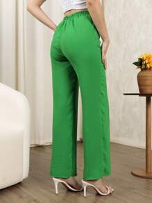 Women's Wide Leg High Waist Pantaloons With Lined Button And Pocket - 綠色 - 查看 5