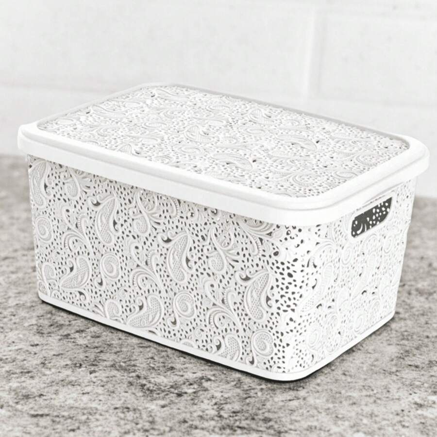 Multipurpose Organizer Box Floral Lace Basket With Lid 17L 10L 5.5L 2.2L - 查看 1