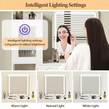 Dressing Table With Mirror And Stool, Modern Vanity Set, 3 Drawers And 2 Large Storage Cabinets, Bedroom Makeup Desk For Women Girls - White - View 4