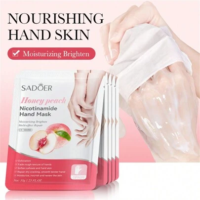 5pcs=5Pairs Honey Peach Nicotinamide Moisturizing Hand Mask Moisturizing Repairing Nourishing Exfoliating Smooth Skin Care