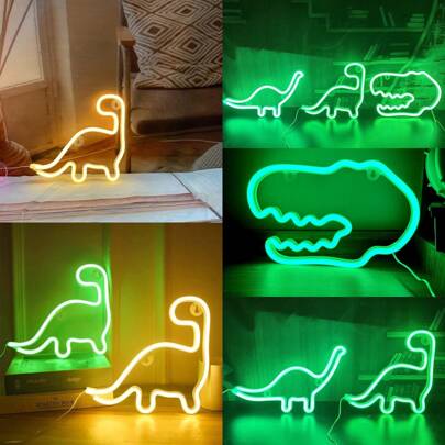 1 pieza Letrero de neón con diseño de dinosaurio, cabeza de dinosaurio, pata de perro, pata de gato. Lámpara de neón con pilas o alimentación USB para decoración, de 24 x 23.5 cm, decoración de pared y lámpara de sobremesa, ideal para dormitorio, bar, campamento, cumpleaños, aniversario, propuesta, boda, Halloween, Navidad y otras celebraciones