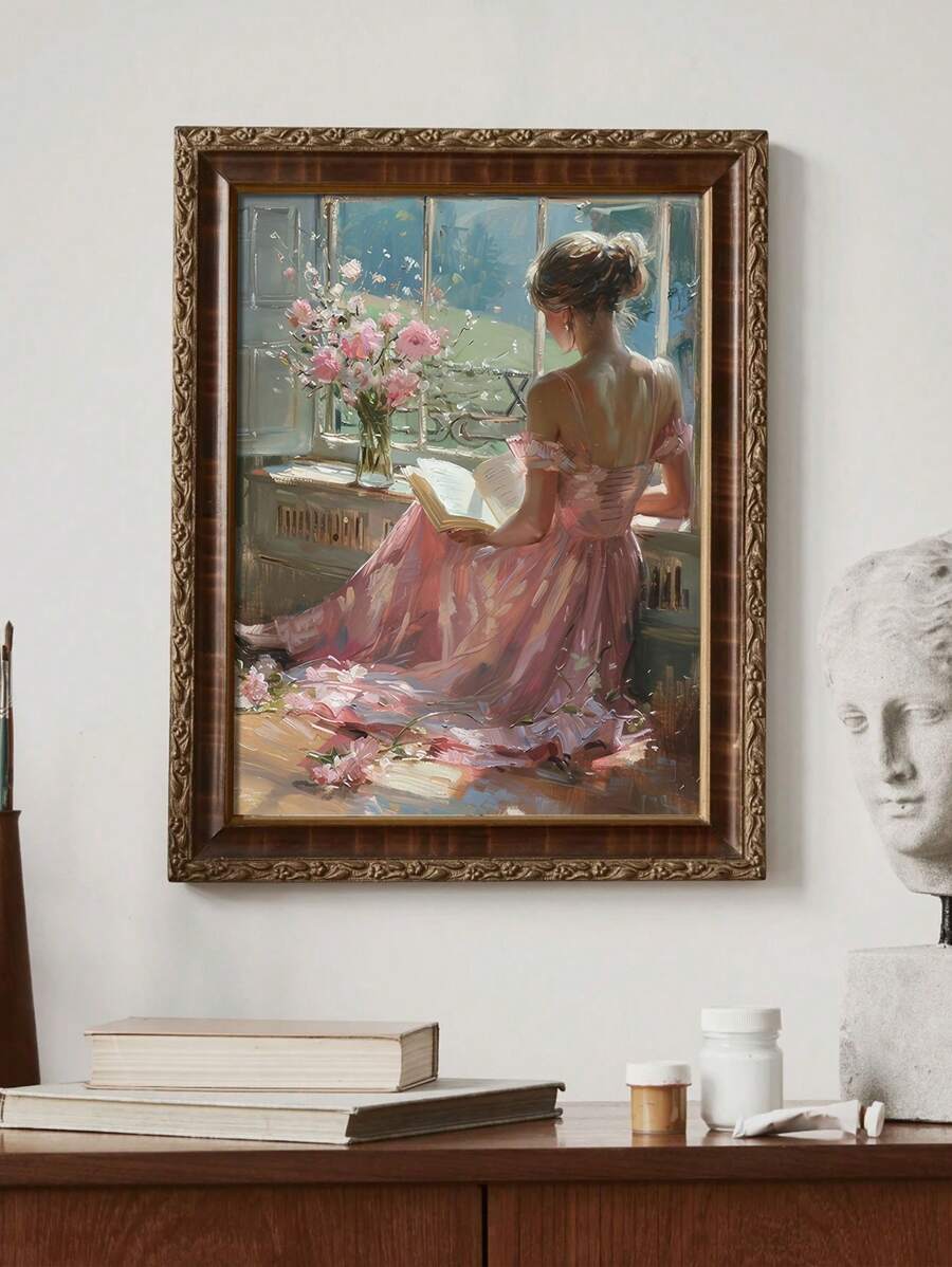 1pc Nghệ thuật Canvas phong cách cổ điển - Chân dung người phụ nữ đọc sách, Tranh sơn dầu vợ nghệ sĩ - Hoàn hảo cho trang trí phòng khách, phòng ngủ, phòng tắm, không khung - Nhiều màu - Xem 1