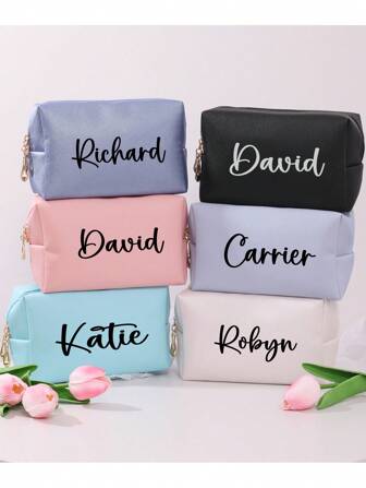 1pc Personalized Toiletry Bag, PU Leather Makeup Bag, Bridesmaid Make Up Bag, Cosmetic Bag Pouch, Bridesmaid Proposal, Personalized Clutch, All-Purpose, Large Capacity, Versatile, Multifunction, Ideal Gifts For Him, Ideal Gifts For Her, Her, Family, Friends, Girlfriend, For Anniversaries, For Birthdays, For Holiday/ Vacation, For Outdoors/Outings/Travel/Hiking/Stadium/Sports/Climbing, For Business/Commute/Work/Office