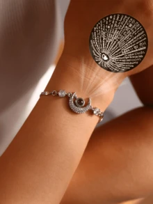 1 chiếc vòng tay đính đá hình mặt trăng, Vòng tay thời trang hình mặt trăng lãng mạn cá nhân hóa I Love You bằng 100 ngôn ngữ, Quà tặng cho bạn gái - Màu Bạc Cổ - Xem 1