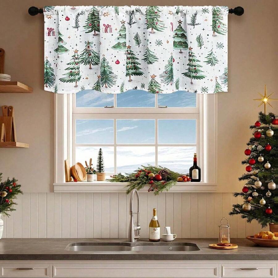 1 tấm rèm cửa sổ trong suốt hình cây thông Noel, rèm bếp phong cách Châu Âu, vách ngăn phòng cản sáng - Nhiều màu - Xem 1