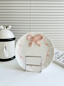 1 pieza Plato de servir de cerámica con relieve de lazo de alta calidad, plato para desayuno, pasta, ensalada para realzar la sensación hogareña